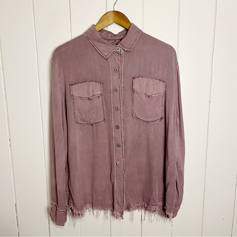Made in Italy Lavendar Distressed Button Down Shirt.